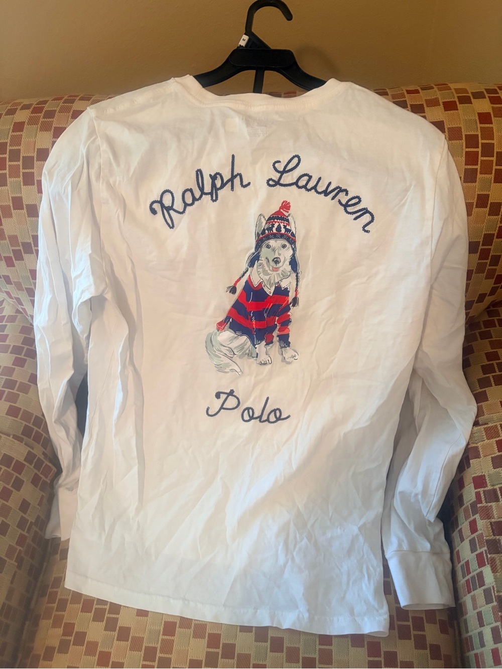 Polo by Ralph Lauren White Long-Sleeve Tee with Dog Graphic